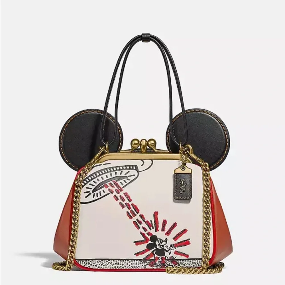 Coach Keith X Haring Disney Mickey Mouse Bag Leather Beige Handbag-RRP$799